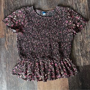 Old Navy Black Floral Smocked Peplum Top